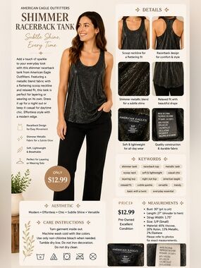 American Eagle Outfitters Charcoal Metallic Scoop Tank